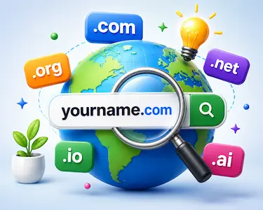Domain Name Generator with domain extensions and search concept